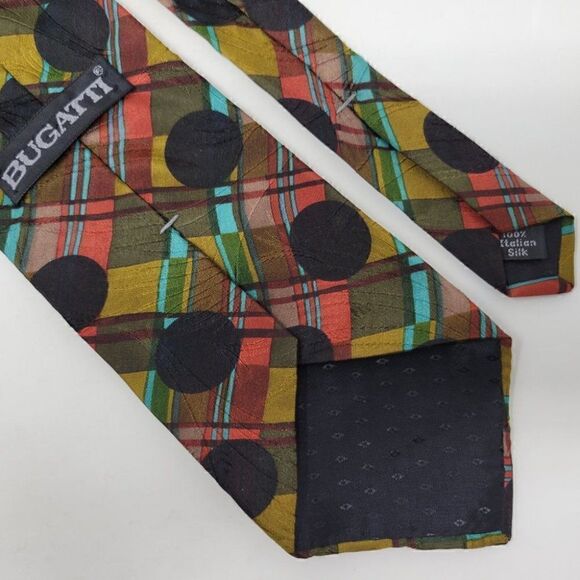 BUGATTI SILK TIE GEOMETRIC POLKA DOT 80'S POP ART 4" - Picture 3 of 3